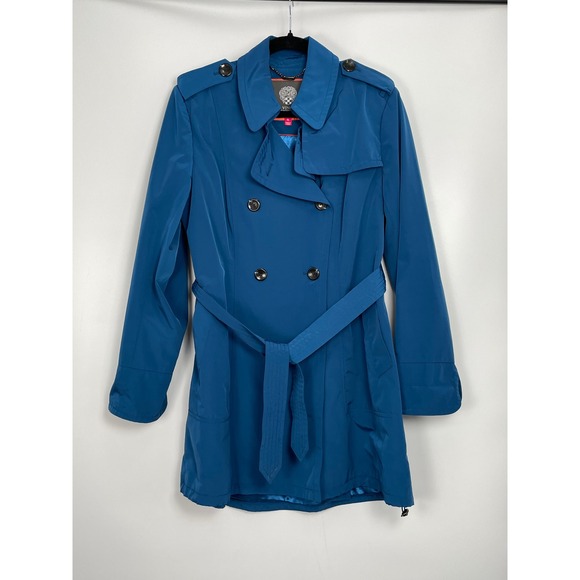 Vince Camuto Women's Blue Double Breasted Belted Trench Coat Size XL - Picture 2 of 11